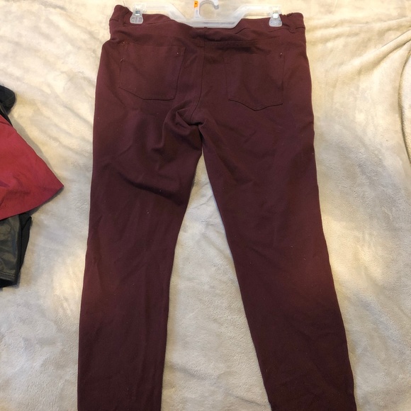 Maroon Faux Leather Front Jeggings - Picture 3 of 3